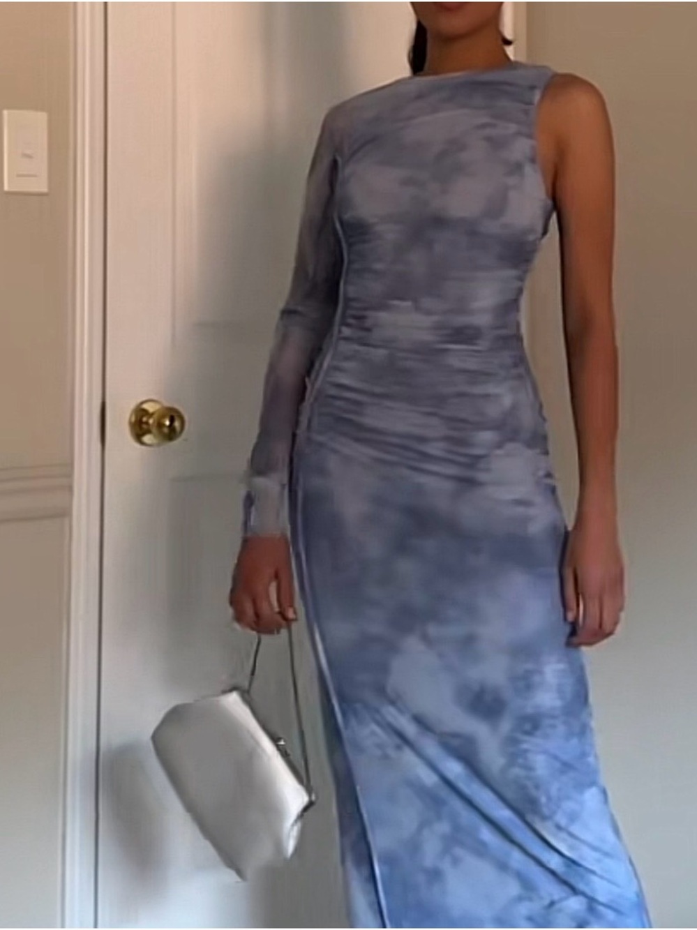 Zara Blue Ruched Asymmetric Maxi Dress XS